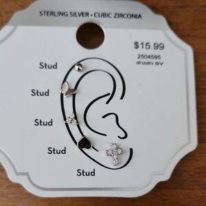 Sterling Silver Cubic Zirconia Stud Earring Set